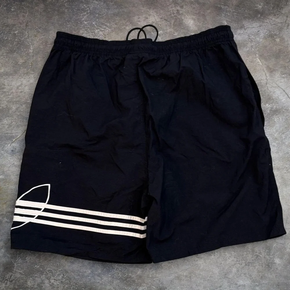 Vintage Adidas 3 Stripes Black Nylon Shorts Men's Size XL Trefoil 90s Y2K Beach
